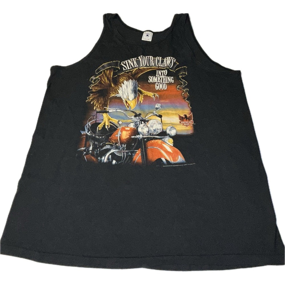 Vintage‎ 90s Sink Your Claws Into Something Good Black Biker Tank Top Men's XL